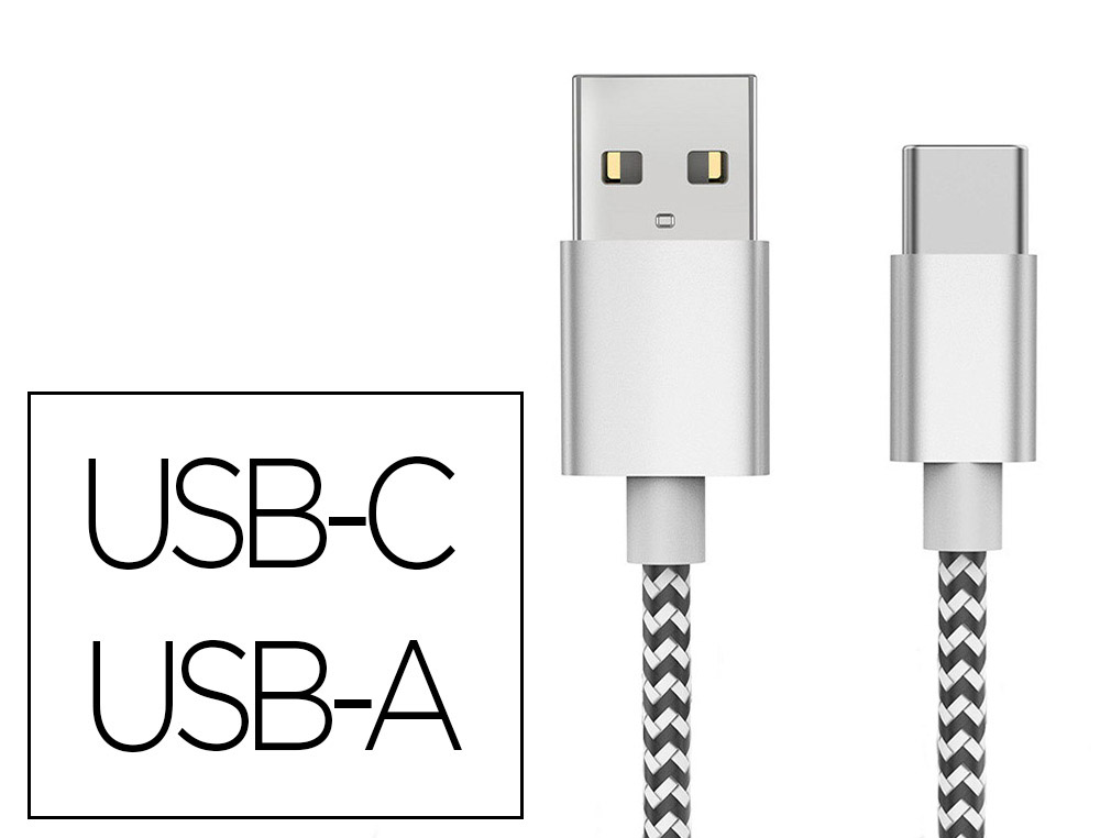 CABLE USB-C A USB-A Q-CONNECT NAILON LONGITUD 1M BLANCO