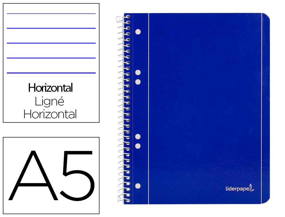 CUADERNO ESPIRAL LIDERPAPEL A5 MICRO SERIE AZUL TAPA BLANDBLANDA 80H 75GR HORIZONTAL 6 TALADROS AZUL