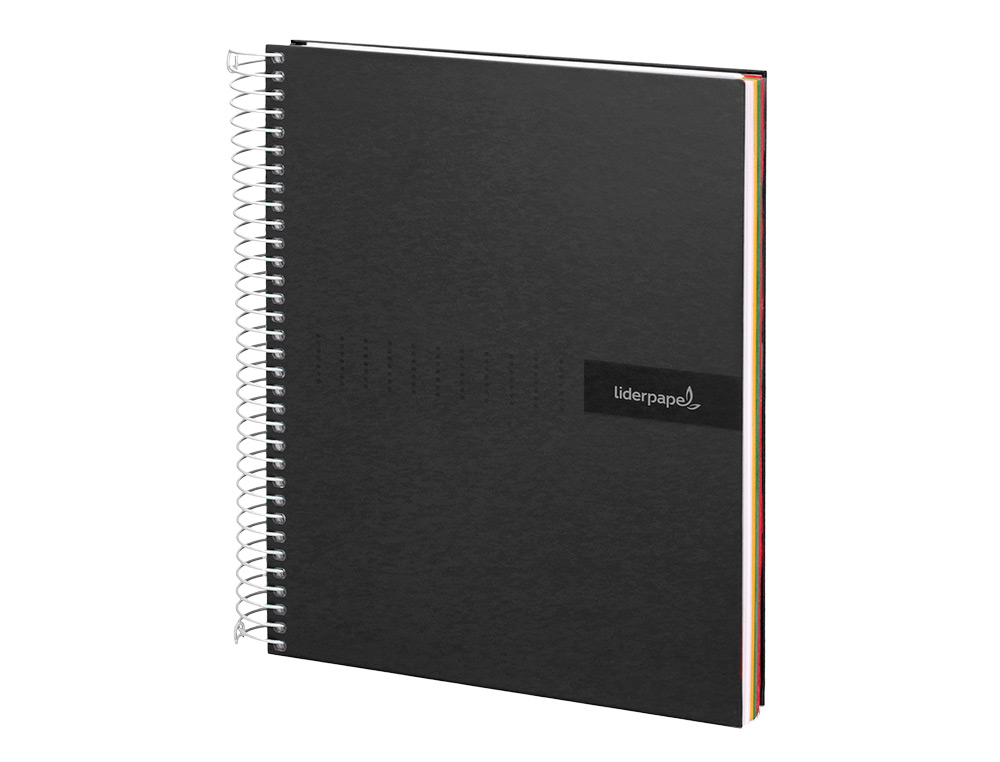 CUADERNO ESPIRAL LIDERPAPEL A5 MICRO CRAFTY TAPA FORRADA 120H 90GR CUADRO 5MM 5 BANDAS 6 TALADROS COLOR NEGRO