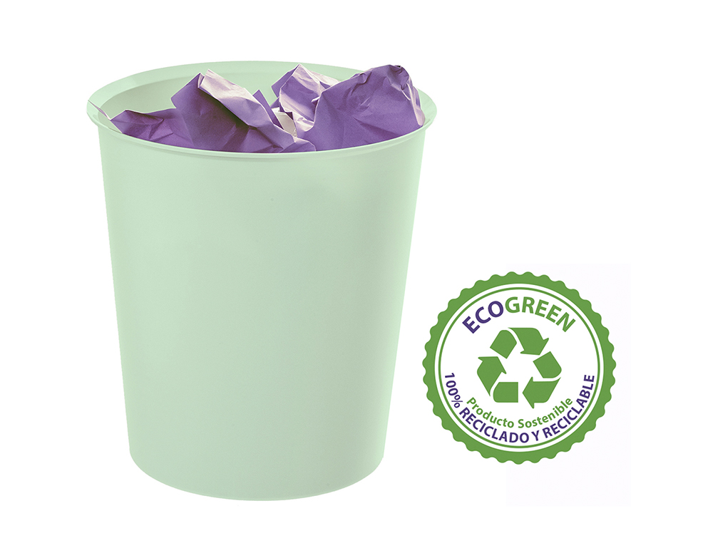 PAPELERA PLASTICO ARCHIVO 2000 ECOGREEN 100% RECICLADA 18 LITROS COLOR VERDE PASTEL 290X310 MM
