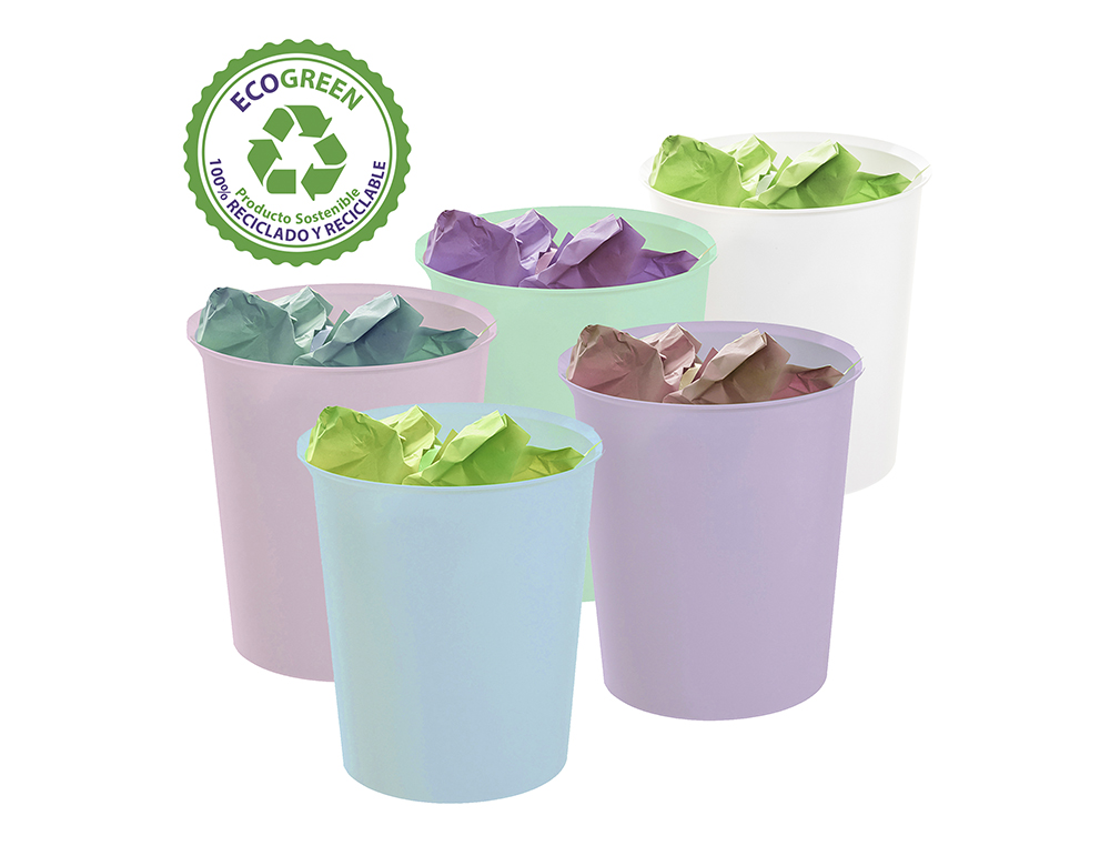 PAPELERA PLASTICO ARCHIVO 2000 ECOGREEN 100% RECICLADA 18 LITROS COLOR VERDE PASTEL 290X310 MM