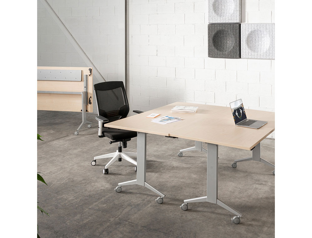 MESA DE OFICINA ROCADA 180X80CM CON TABLERO ABATIBLE 90 ACABADO FD01 GRIS/HAYA