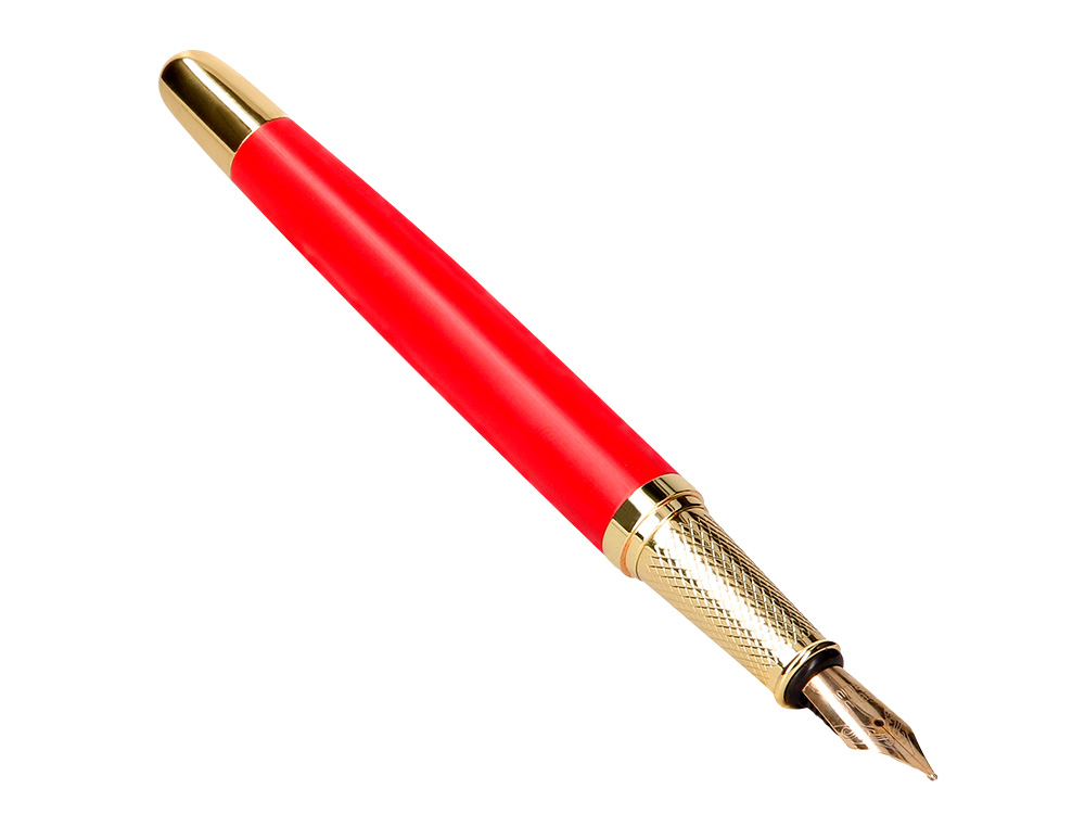 PLUMA Y ESTUCHE CUERO BELIUS PASSION DOR ALUMINIO TEXTURA CEPILLADA COLOR ROJO Y DORADO TINTA AZUL CAJA DE DISEO