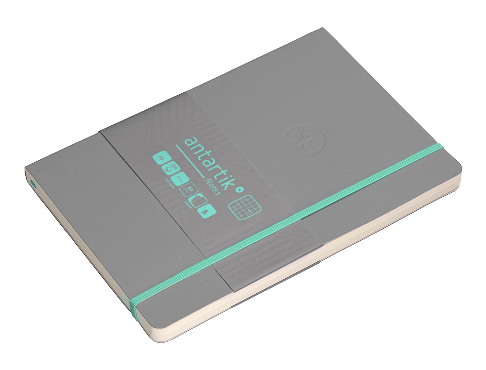 CUADERNO CON GOMILLA ANTARTIK NOTES TAPA BLANDA A5 HOJAS CUADRICULA GRIS Y TURQUESA 80 HOJAS 80 GR FSC