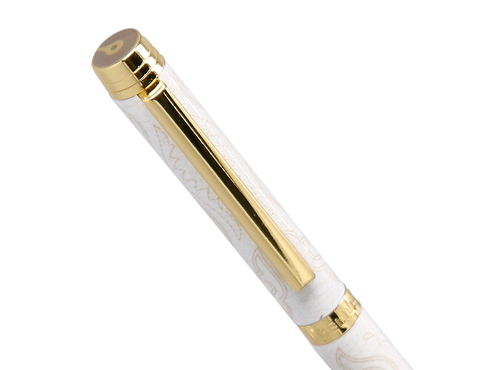 BOLIGRAFO BELIUS WILD WEST ALUMINIO COLOR CREMA DORADO TINTA COLOR AZUL CAJA DE DISEO