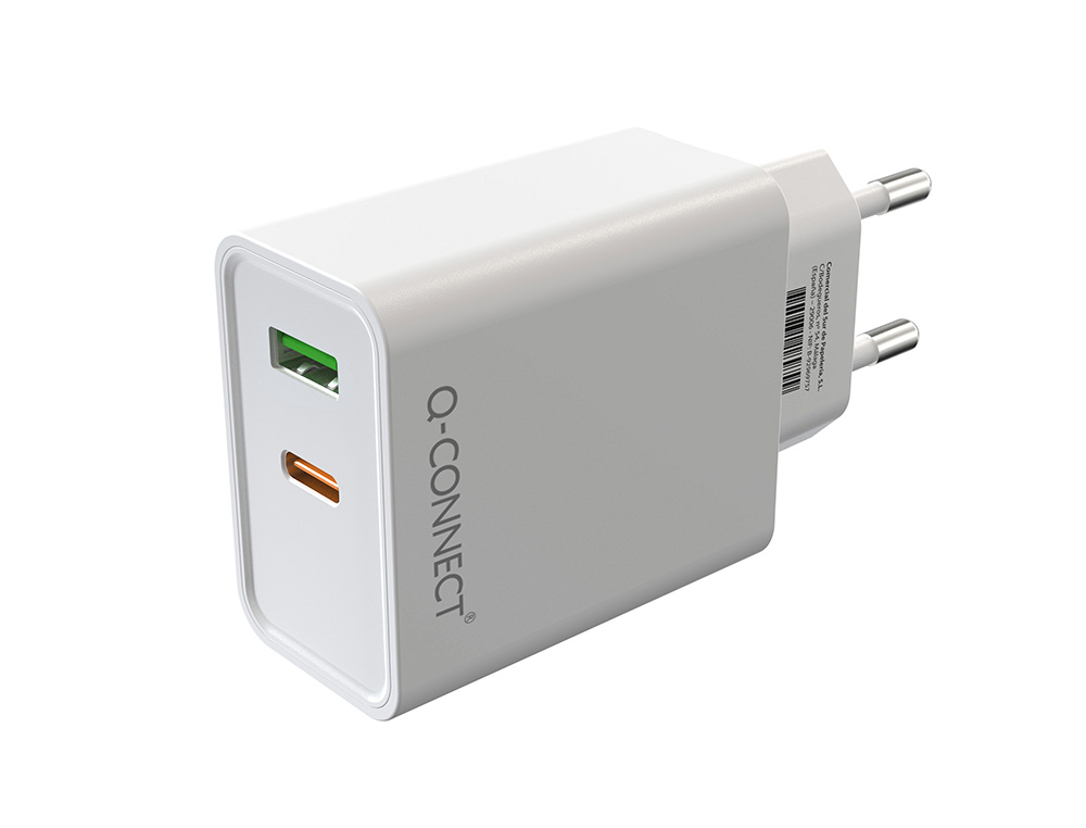 CARGADOR DE PARED USB-A Y USB-C Q-CONNECT 20 W BLANCO