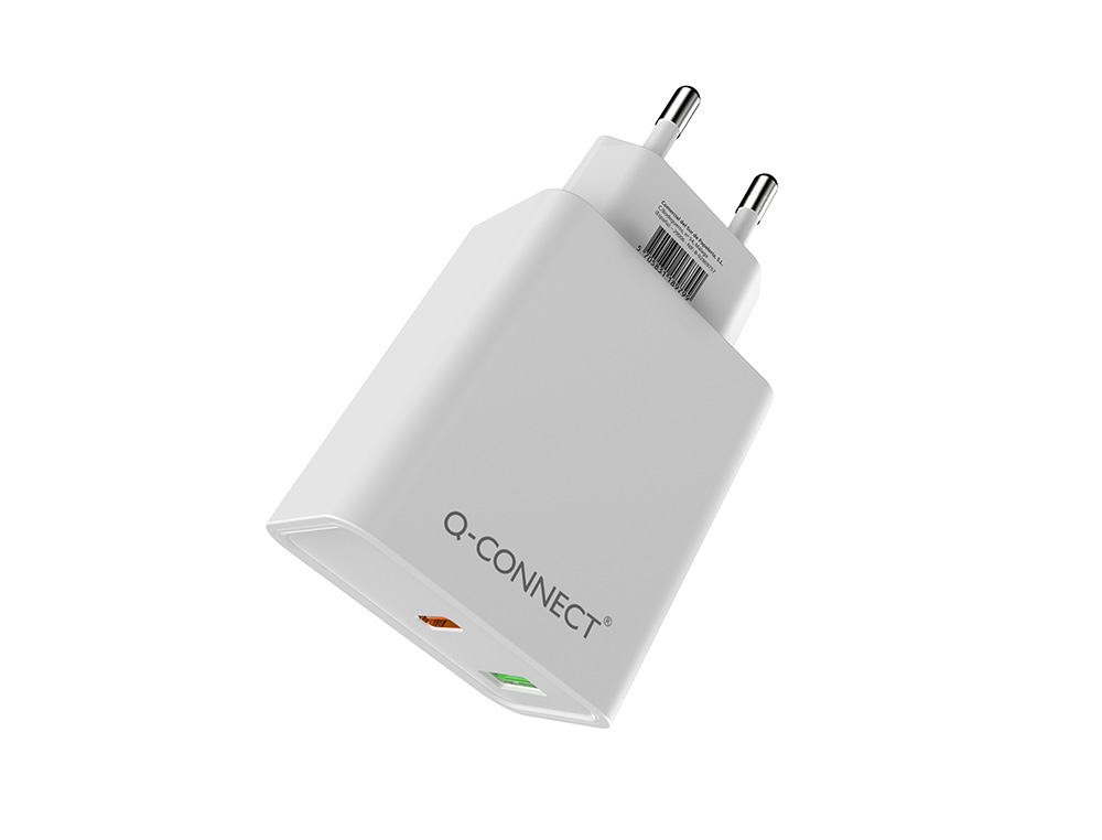CARGADOR DE PARED USB-A Y USB-C Q-CONNECT 20 W BLANCO