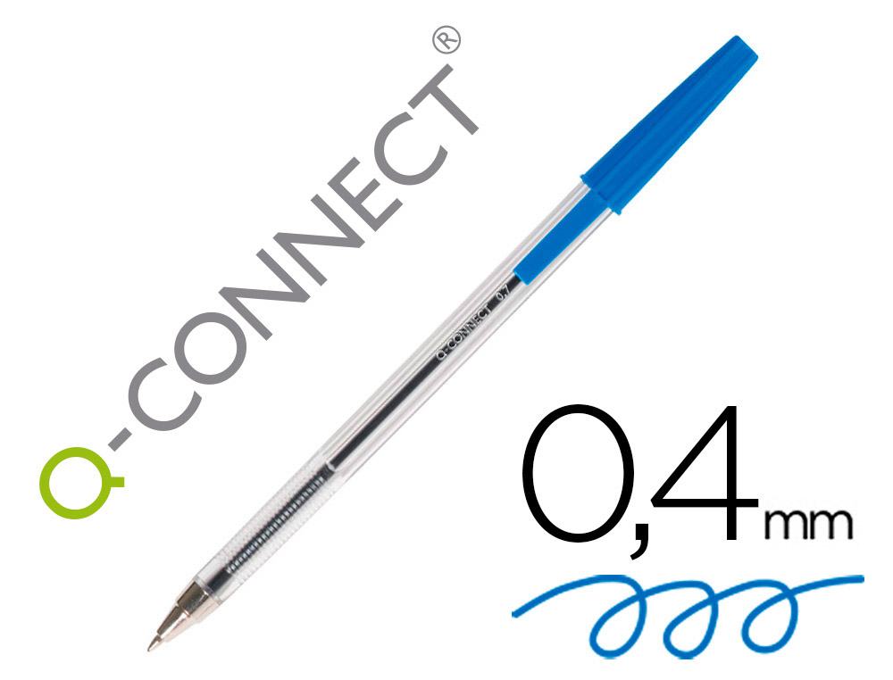 BOLIGRAFO TRANSPARENTE Q-CONNECT AZUL MEDIO KF26039